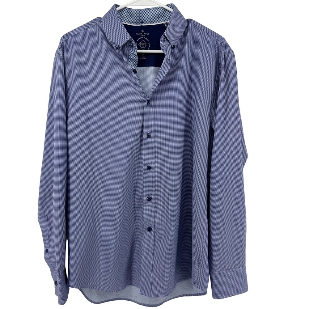 Con.Struct Button Down Shirt Mens M Blue Slim Fit 4-Way Stretch Houndstooth